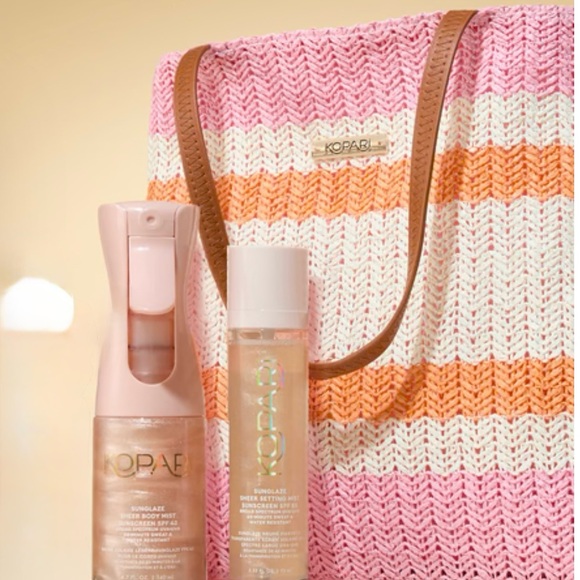 Kopari Handbags - Kopari Pink and Orange Striped Woven Tote Pink Cotton Lining 1 Inside Pocket